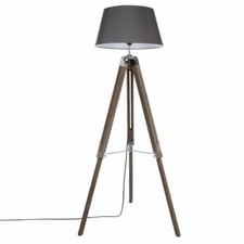 LAMPADAIRE TREPIED EN BOIS PATINE GRIS REGLABLE AVEC ABAT JOUR GRIS FONCE NEUF