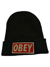 OBEY Bonnet Homme Noir Uni Logo Streetwear Côtelé
