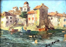 Ancien tableau huile sur panneau signé, marine Saint-Tropez La Ponche