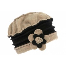 Bonnet Beret Femme Beige et Noir Polaire Deperlante Hiver Classe Syllia-Taille