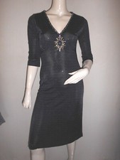 LEGERE MOULANTE ROBE MALIPARMI BLEU MARINE TACHETER TAUPE DECO BIJOU T:XS/S