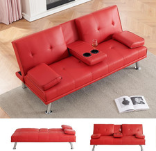 Stylish 67" Red Leather Futon