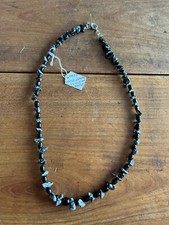 bijoux collier vintage N687 onyx obsidienne flocon de neige
