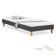 Lit rembourré 90x200 Cadre de Sommier à Lattes Matelas Simple Gris Homestyle4u