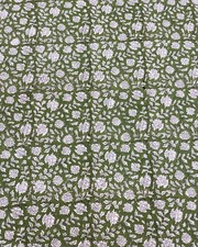 Tissu 4 yards coton indien imprimé floral fait main Jaipuri couleur vert blanc