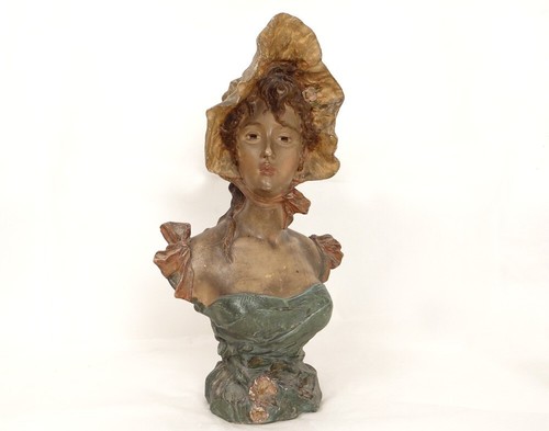 Sculpture buste terre - , cuite