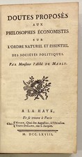 MABLY. Abbé Gabriel Bonnot de.  Doutes proposés aux philosophes économistes sur