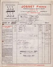 PARIS - FACTURE JOSSET FRERES + PUBLICITE DOS - PORTE CHAPEAUX METALLIQUES 1935