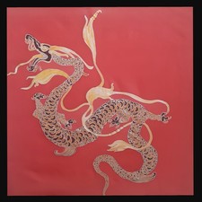 tableau 50x50cm peinture sur soie "Dragon"
