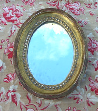 MIROIR OVALE - ENTOURAGE BOIS DORÉ FRISE PERLÉE - H : 22,9 cm