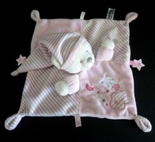 17. DOUDOU PLAT MAX ET SAX OURS ROSE BLANC RAYE MOON LUNE ETOILE BONNET NEUF*