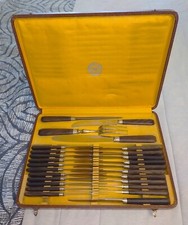 COFFRET COUTEAUX ET COUVERTS DE SERVICE EBENE MACASSAR INOX MANUFRANCE ART DECO