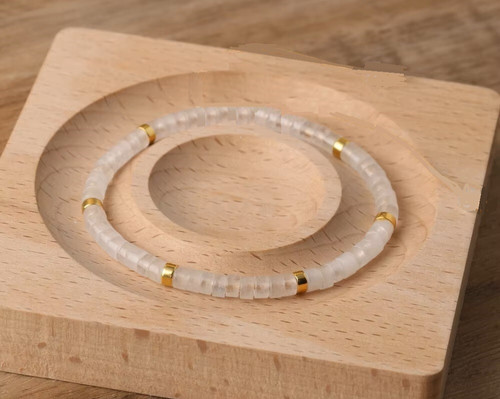 Bracelet perles jade blanc - bracelet,