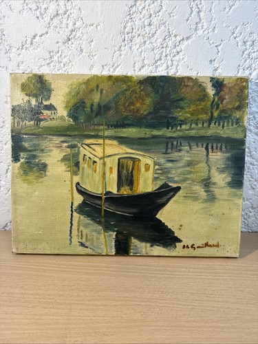 Tableau ancien peinture bateau - tableau,