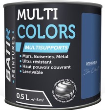 Peinture multi supports bleu cobalt satin soyeux 0.5L murs bois métal BATIR