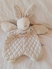 DOUDOU PELUCHE RANGE PYJAMA VINTAGE LAPIN BLANC BLEU RAYE SUCRE D'ORGE 45 CM