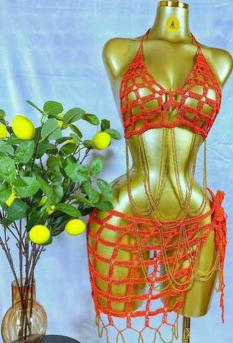 Handmade orange crochet halter - orange,