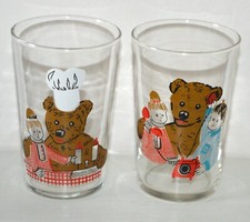 LOT 2 Anciens verres moutarde BONNE NUIT LES PETITS ORTF vintage AMORA 60 / 70'S