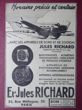 1936 PUB JULES RICHARD ALTIMETRE THERMOMETRE PHOTO AERIENNE ORIGINAL FRENCH AD