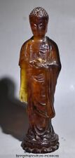 7.4" Old Chinese Red Amber Carving Feng Shui Shakyamuni Amitabha Buddha Statue