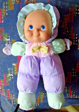 SB1/ PELUCHE POUPEE VINTAGE CHIFFON VERT ROSE VIOLET TETE PLASTIQUE 38 cm TTBE