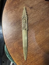 Ancien Couteau Coupe Papier Doré Ouvre Lettre Gothique