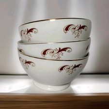 3 Bols Anciens En Porcelaine Décor Feuilles Bordeaux Et Or