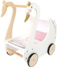 Landau de Poupée Cygne En Bois Accessoire Jeu Imitation Poussette