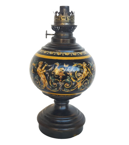 Lampe pétrole faience de - a,
