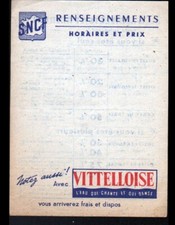 VITTEL Gare (88) EAUX DE SOURCES VITTELLOISE / Tract HORAIRES & TARIFS vers 1960