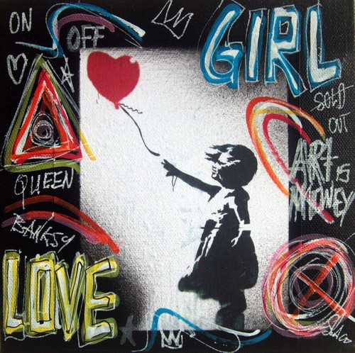 Spaco signed girl coeur - girl, banksy
