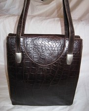 Beau  sac à main  DISSER  cuir  croco (T)BEG   bag vintage