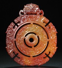 4" chinois naturel Hetian Jade sculpture dragon bête Amulet Pendentif Bi