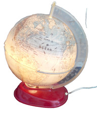 GLOBE TERRESTRE - MAPPEMONDE ANCIENNE  VERRE LUMIÈRE  DESIGN TARIDE VINTAGE 1950