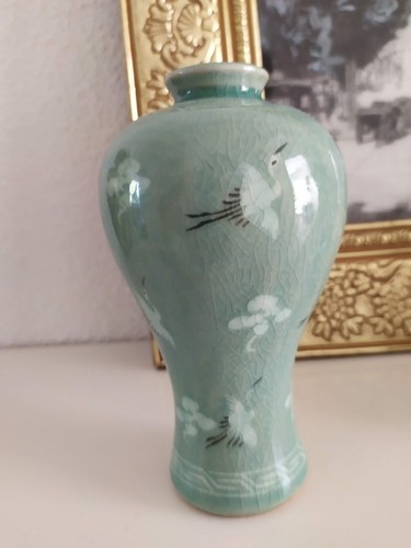 Vase fleur grue signé antique - fleur,
