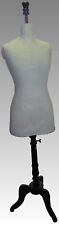 Ancien Mannequin Pied tripode bois noirci Buste carton entoilé Tour de taille 70