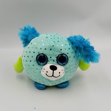 Peluche boule chien bleu vert