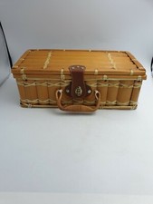 Valise vintage bambou fait main bagage panier picnic rangement présentoir poignée osier