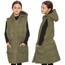 Gilet Long Oversize Kaki Fille