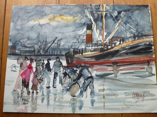 Marine port aquarelle - port, sur