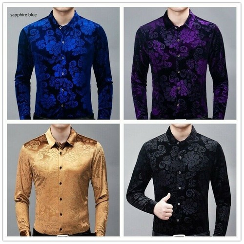 Hommes velours chemise floral - velours,