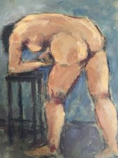 Peinture Femme Nue Nu Huile Carton Expressionnisme 1980 Expressionniste Atelier