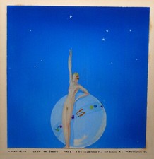 SUPERBE AQUARELLE JEAN ADRIEN MERCIER ANNEES 30 LE ZODIAQUE NU FEMININ
