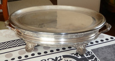 ANCIEN CHAUFFE PLAT OVALE EN METAL ARGENTE POINÇ0NS ORFEVRE S J DOUBLE 40X25,5cm