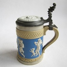 Chope à Bière en Grès avec Couvercle VILLEROY & BOCH METTLACH 1900 - 1920