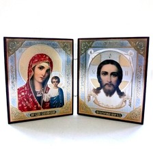 Icône Orthodoxe Jésus-Christ et La Vierge de Kazan Icone religieuse chrétienne