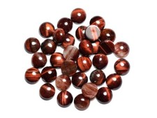 1pc - Cabochon Pierre Oeil Tigre Rouge Taureau Rond 10mm rouge bordeaux noir - 4