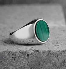 Chevalière en Argent Massif 925 Sertie Malachite