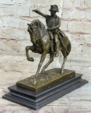 Grand Bronze Marbre Sculpture De Napoléon Bonaparte Equitation Cheval Figurine
