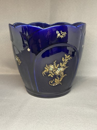 Ancien cache pot decor emaille - pot,